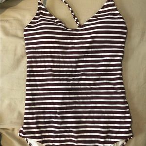 Maroon and white stripped Aerie one piece